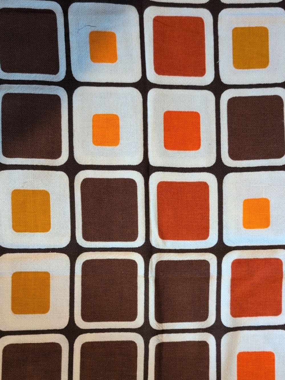 Vintage Retro Geometric Fabric Panel in Brown, Orange, Mustard